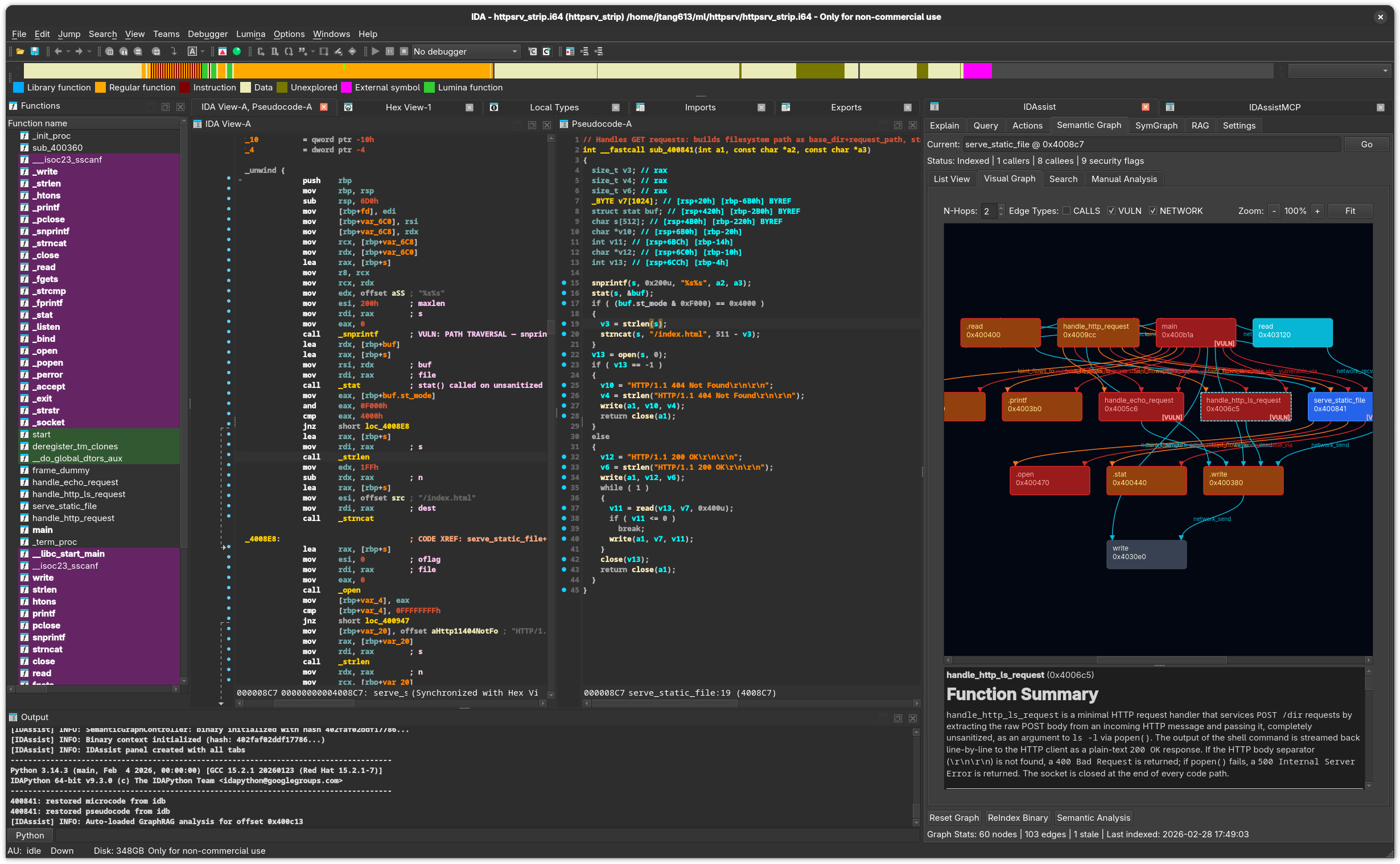 IDAssist docked inside IDA Pro with graph and assistant tooling visible